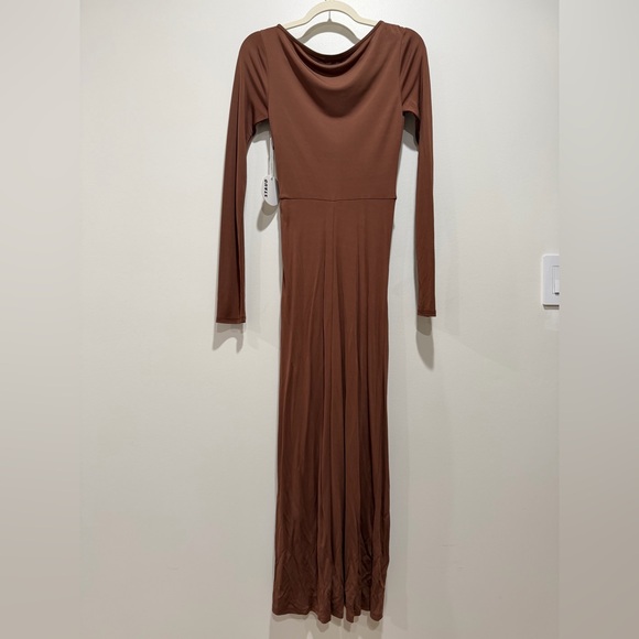NEW STAUD Gres Dress, midi waterfall ruffle ruched brown tiramisu 4/ Small - Picture 12 of 15